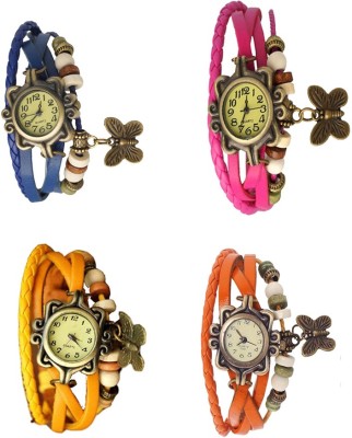 NS18 Vintage Butterfly Rakhi Combo of 4 Blue, Yellow, Pink And Orange Analog Watch  - For Women   Watches  (NS18)
