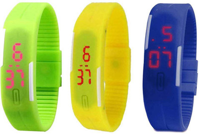 

NS18 Silicone Led Magnet Band Combo of 3 Green, Yellow And Blue Watch - For Boys & Girls