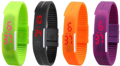 

Kissu Led Magnet Band Combo of 4 Green, Black, Orange And Purple Watch - For Men & Women