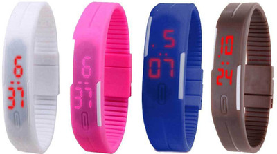 

NS18 Silicone Led Magnet Band Combo of 4 White, Pink, Blue And Brown Watch - For Boys & Girls