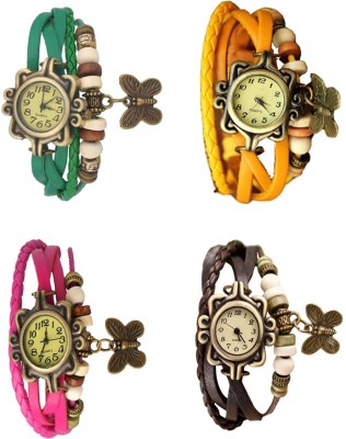 NS18 Vintage Butterfly Rakhi Combo of 4 Green, Pink, Yellow And Brown Analog Watch  - For Women   Watches  (NS18)
