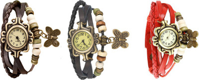 

Kissu Vintage Rakhi Watch Combo of 3 Brown, Black And Red Watch - For Women
