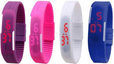 NS18 Silicone Led Magnet Band Combo of 4 Purple, Pink, White And Blue Digital Watch  - For Boys & Girls   Watches  (NS18)