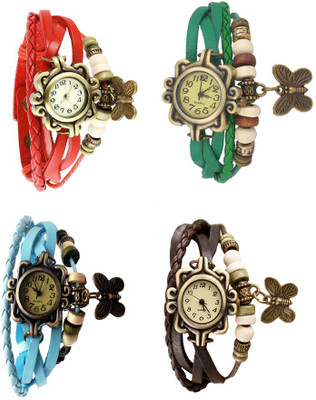 

Kissu Vintage Rakhi Combo of 4 Red, Sky Blue, Green And Brown Watch - For Women