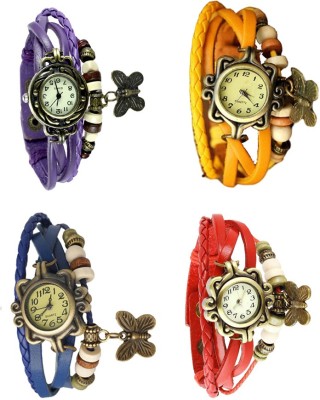 NS18 Vintage Butterfly Rakhi Combo of 4 Purple, Blue, Yellow And Red Analog Watch  - For Women   Watches  (NS18)