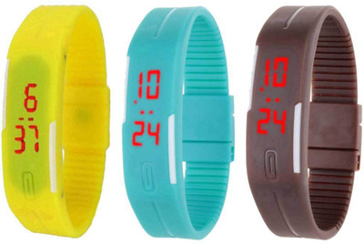 

NS18 Silicone Led Magnet Band Combo of 3 Yellow, Sky Blue And Green Watch - For Boys & Girls
