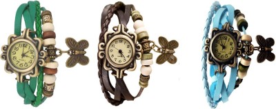 NS18 Vintage Butterfly Rakhi Watch Combo of 3 Green, Brown And Sky Blue Analog Watch  - For Women   Watches  (NS18)