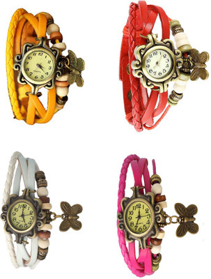 

NS18 Vintage Butterfly Rakhi Combo of 4 Yellow, White, Red And Pink Watch - For Women