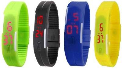 NS18 Silicone Led Magnet Band Combo of 4 Green, Black, Blue And Yellow Digital Watch  - For Boys & Girls   Watches  (NS18)