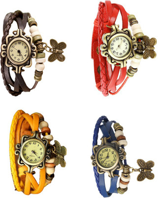 

Kissu Vintage Rakhi Combo of 4 Brown, Yellow, Red And Blue Watch - For Women