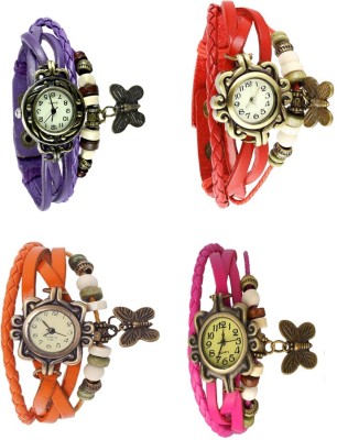 NS18 Vintage Butterfly Rakhi Combo of 4 Purple, Orange, Red And Pink Analog Watch  - For Women   Watches  (NS18)