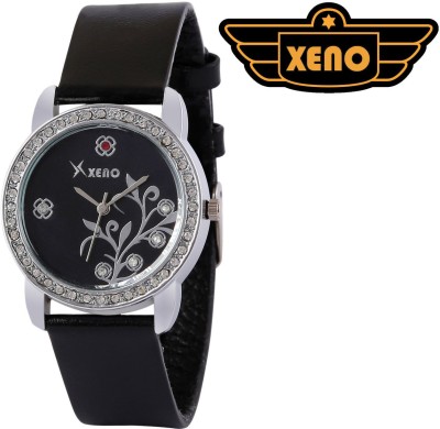 Xeno ZD000404 Diamond Studded Black Leather Black Dial Women Watch  - For Women   Watches  (Xeno)