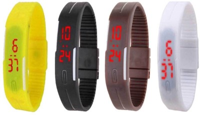 NS18 Silicone Led Magnet Band Combo of 4 Yellow, Black, Brown And White Digital Watch  - For Boys & Girls   Watches  (NS18)