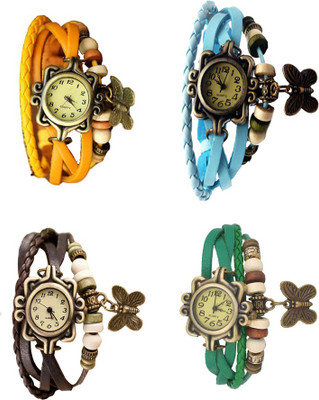 

NS18 Vintage Butterfly Rakhi Combo of 4 Yellow, Brown, Sky Blue And Green Watch - For Women