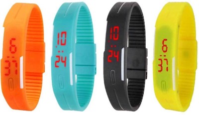 NS18 Silicone Led Magnet Band Combo of 4 Orange, Sky Blue, Black And Yellow Digital Watch  - For Boys & Girls   Watches  (NS18)