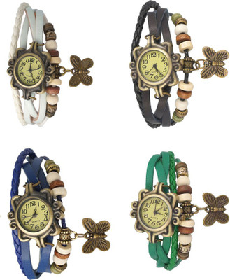 

Kissu Vintage Rakhi Combo of 4 White, Blue, Black And Green Watch - For Women