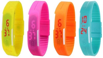 NS18 Silicone Led Magnet Band Watch Combo of 4 Yellow, Pink, Orange And Sky Blue Digital Watch  - For Couple   Watches  (NS18)