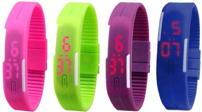 NS18 Silicone Led Magnet Band Combo of 4 Pink, Green, Purple And Blue Digital Watch  - For Boys & Girls   Watches  (NS18)