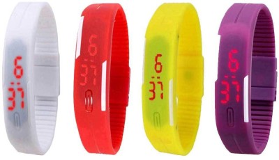 NS18 Silicone Led Magnet Band Watch Combo of 4 White, Red, Yellow And Purple Digital Watch  - For Couple   Watches  (NS18)