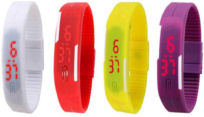 

NS18 Silicone Led Magnet Band Watch Combo of 4 White, Red, Yellow And Purple Watch - For Couple