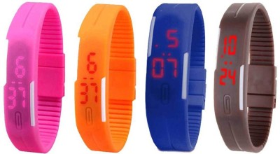 NS18 Silicone Led Magnet Band Combo of 4 Pink, Orange, Blue And Brown Digital Watch  - For Boys & Girls   Watches  (NS18)