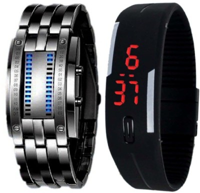 Pappi Boss Designer Best Deal Discount Offer Black Metallic Chain & SIlicone Jelly Slim Digital Sports Led Band & Bracelet Digital Watch  - For Men   Watches  (Pappi Boss)