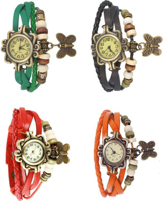 

Kissu Vintage Rakhi Combo of 4 Green, Red, Black And Orange Watch - For Women