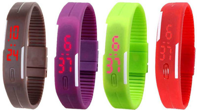 Kissu Led Magnet Band Combo of 4 Brown, Purple, Green And Red Watch - For Men & Women