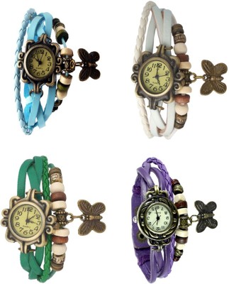 NS18 Vintage Butterfly Rakhi Combo of 4 Sky Blue, Green, White And Purple Analog Watch  - For Women   Watches  (NS18)