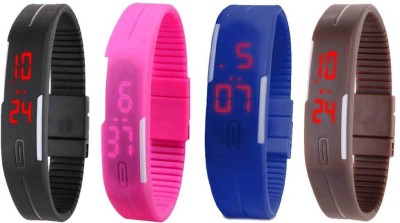 NS18 Silicone Led Magnet Band Combo of 4 Black, Pink, Blue And Brown Digital Watch  - For Boys & Girls   Watches  (NS18)