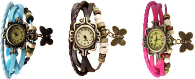 

Kissu Vintage Rakhi Watch Combo of 3 Sky Blue, Brown And Pink Watch - For Women