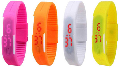 

Kissu Led Magnet Band Combo of 4 Pink, Orange, White And Yellow Watch - For Men & Women