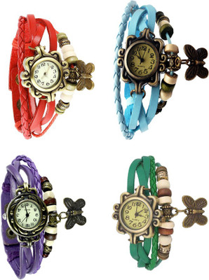 

NS18 Vintage Butterfly Rakhi Combo of 4 Red, Purple, Sky Blue And Green Watch - For Women