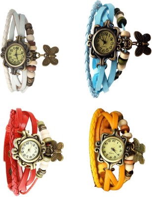 NS18 Vintage Butterfly Rakhi Combo of 4 White, Red, Sky Blue And Yellow Analog Watch  - For Women   Watches  (NS18)