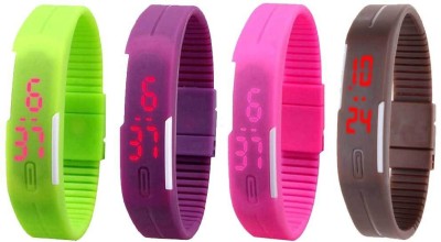 NS18 Silicone Led Magnet Band Combo of 4 Green, Purple, Pink And Brown Digital Watch  - For Boys & Girls   Watches  (NS18)