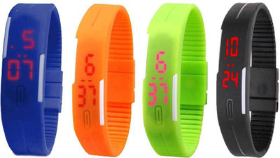

Kissu Led Magnet Band Combo of 4 Blue, Orange, Green And Black Watch - For Men & Women