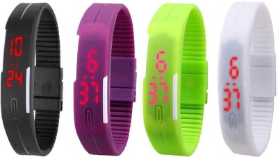 NS18 Silicone Led Magnet Band Combo of 4 Black, Purple, Green And White Digital Watch  - For Boys & Girls   Watches  (NS18)