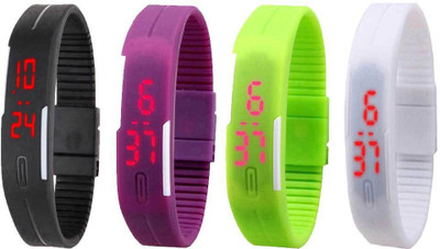 NS18 Silicone Led Magnet Band Combo of 4 Black, Purple, Green And White Digital Watch  - For Boys & Girls   Watches  (NS18)