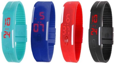 NS18 Silicone Led Magnet Band Combo of 4 Sky Blue, Blue, Red And Black Digital Watch  - For Boys & Girls   Watches  (NS18)