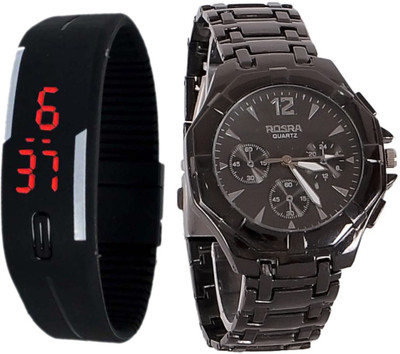 

Creator Silicon Digital ( Very May Colours ) And ROSRA Black Colour Dial Watch - For Boys & Girls