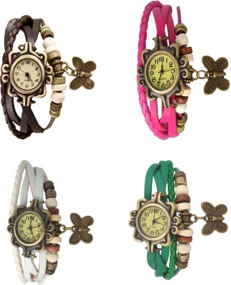 NS18 Vintage Butterfly Rakhi Combo of 4 Brown, White, Pink And Green Analog Watch  - For Women   Watches  (NS18)