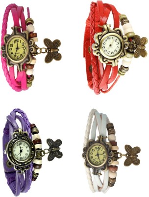 NS18 Vintage Butterfly Rakhi Combo of 4 Pink, Purple, Red And White Analog Watch  - For Women   Watches  (NS18)