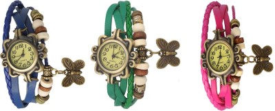 NS18 Vintage Butterfly Rakhi Watch Combo of 3 Blue, Green And Pink Analog Watch  - For Women   Watches  (NS18)