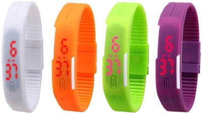 NS18 Silicone Led Magnet Band Watch Combo of 4 White, Orange, Green And Purple Digital Watch  - For Couple   Watches  (NS18)