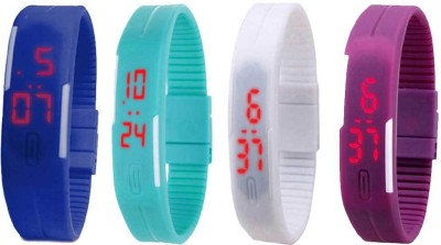 NS18 Silicone Led Magnet Band Watch Combo of 4 Blue, Sky Blue, White And Purple Digital Watch  - For Couple   Watches  (NS18)