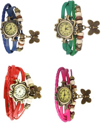 NS18 Vintage Butterfly Rakhi Combo of 4 Blue, Red, Green And Pink Analog Watch  - For Women   Watches  (NS18)