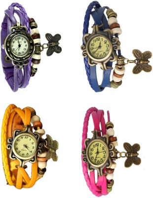 NS18 Vintage Butterfly Rakhi Combo of 4 Purple, Yellow, Blue And Pink Analog Watch  - For Women   Watches  (NS18)
