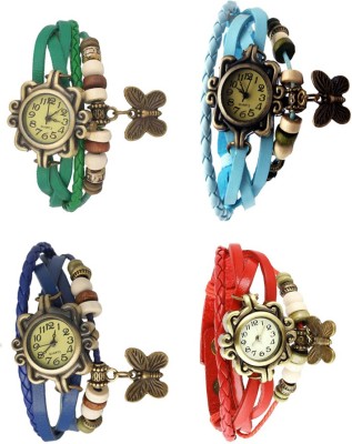 NS18 Vintage Butterfly Rakhi Combo of 4 Green, Blue, Sky Blue And Red Analog Watch  - For Women   Watches  (NS18)