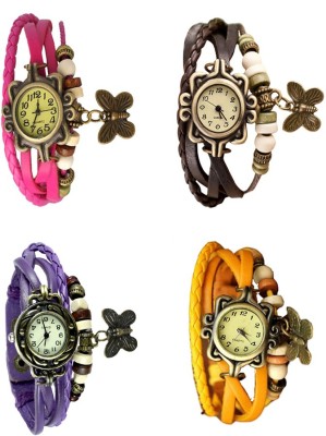 NS18 Vintage Butterfly Rakhi Combo of 4 Pink, Purple, Brown And Yellow Analog Watch  - For Women   Watches  (NS18)