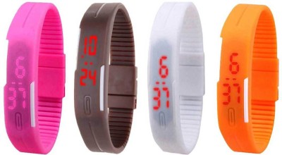 NS18 Silicone Led Magnet Band Combo of 4 Pink, Brown, White And Orange Digital Watch  - For Boys & Girls   Watches  (NS18)